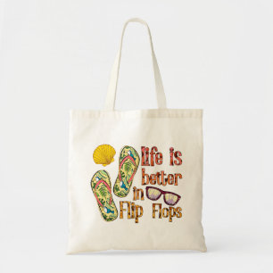 Bolso De Tela La vida es mejor en Flip Flops   Vibes de verano
