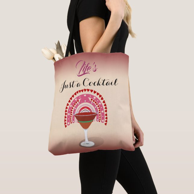 Bolso De Tela La vida es sólo un cóctel corazón arcoiris (Detalle)