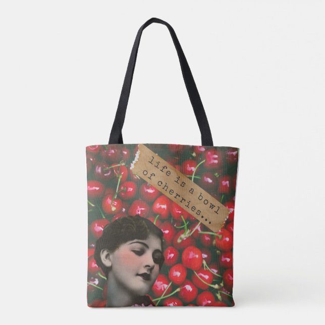 Bolso De Tela La vida es un bol de cerezas y arte alterado (Reverso)