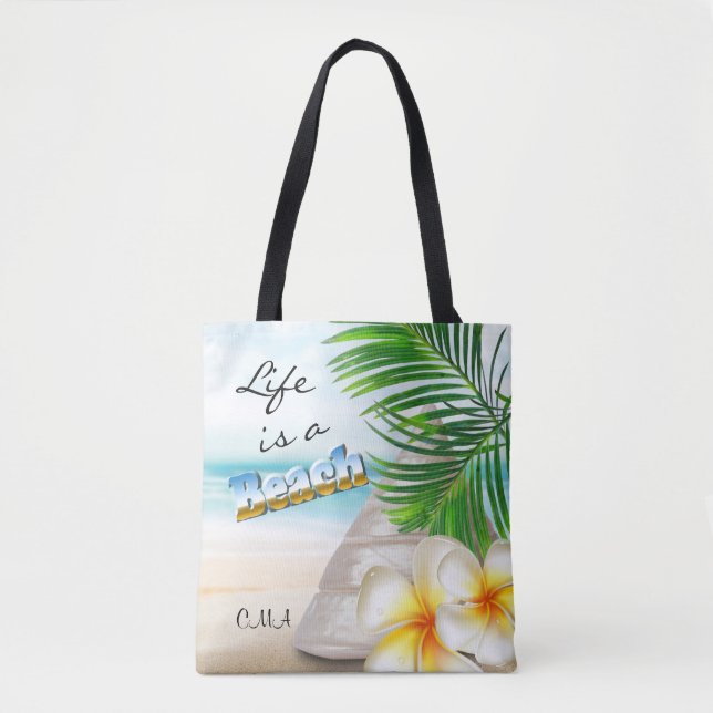 Bolso De Tela La vida es una playa - tropical (Anverso)