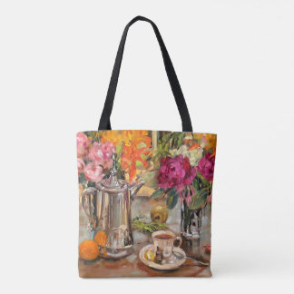 Bolso De Tela La vida fija de Ana con ollas de té y flores