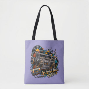 Bolso De Tela La vida suena mejor con música – Tote Retro Boombo