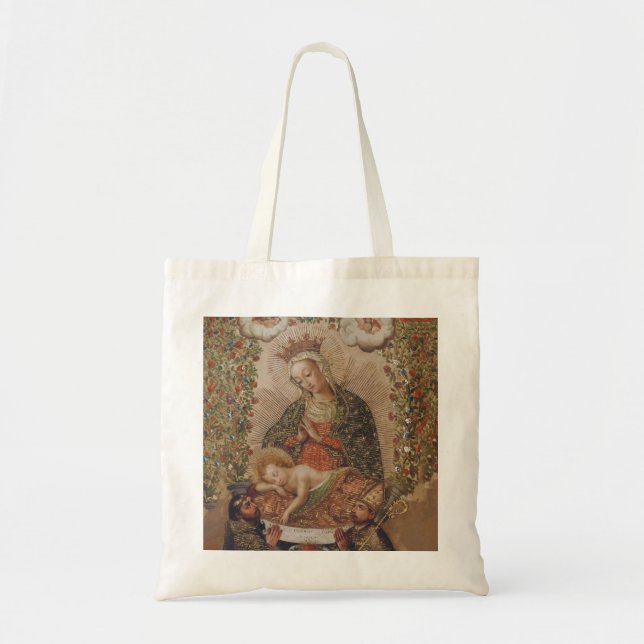 Bolso De Tela La Virgen Adorando a los Navidades del Niño Cristo (Frente)
