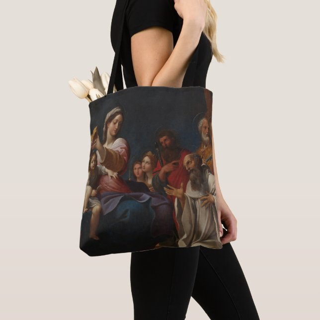 Bolso De Tela La Virgen, el Niño y los Santos (Detalle)