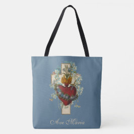 Bolso De Tela La Virgen Religiosa María Corazón Cruz Floral
