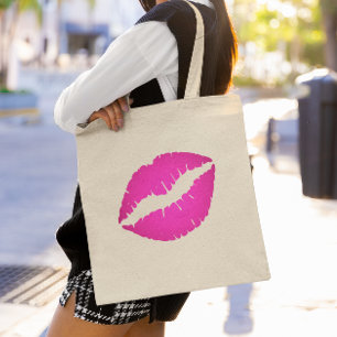 Bolso De Tela Labial de Estampado de Beso de Rosa Caliente Ómbre