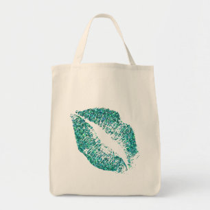 Bolso De Tela Labios #2 del purpurina de la turquesa