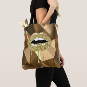 Bolso De Tela Labios con goteo de brillo glamour belleza lujo do