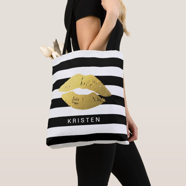 Bolso De Tela Labios de oro con franjas blancas clásicas (Detalle)
