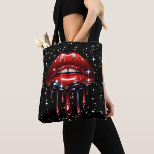 Bolso De Tela Labios Rojos Goteando Brillo Glamour Destello
