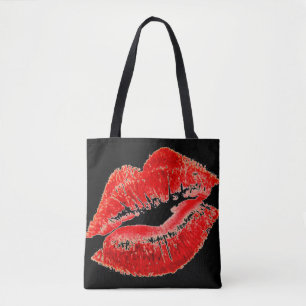 Bolso De Tela Labios Rojos Grandes