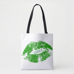 Bolso De Tela Labios verdes monogramados