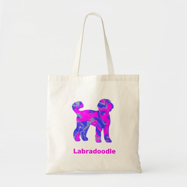 Bolso De Tela Labradoodle Perro Silhouette Crazy Hot Pink (Frente)