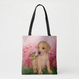 Bolso De Tela Labrador amarillo Mariposa de cachorro Flores de p