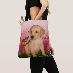 Bolso De Tela Labrador amarillo Mariposa de cachorro Flores de p