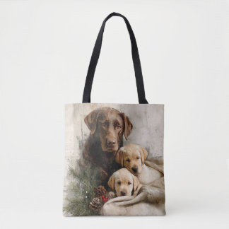 Bolso De Tela Labrador and Puppies Vintage Christmas