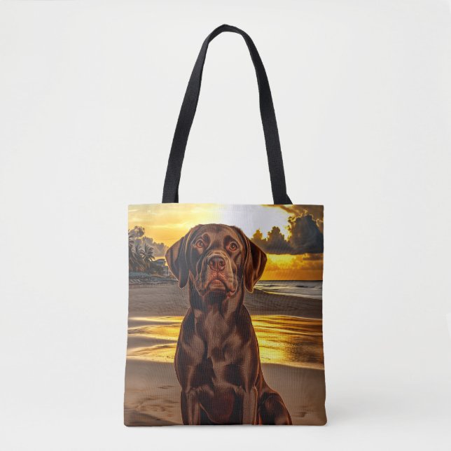 Bolso De Tela Labrador de chocolate al atardecer (Anverso)