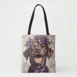 Bolso De Tela Labrador de chocolate recuperador perro morado flo