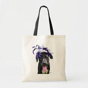 Bolso De Tela Labrador Negro Con Fascinador Azul