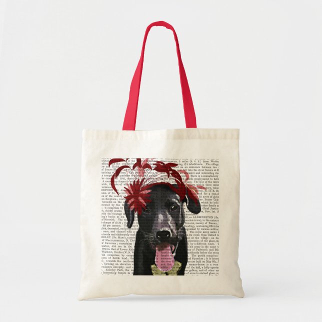 Bolso De Tela Labrador Negro Con Fascinador Rojo (Frente)
