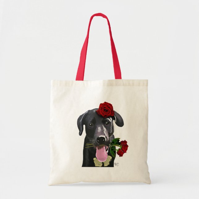 Bolso De Tela Labrador negro con Rosas 2 (Frente)