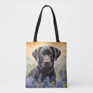 Bolso De Tela Labrador negro en Bluebonnets
