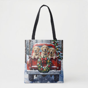 Bolso De Tela Labrador Retriever Navidad Camión Rojo Fiesta