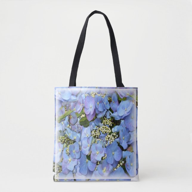 Bolso De Tela Lacecap azul Delicado Hydrangea (Anverso)