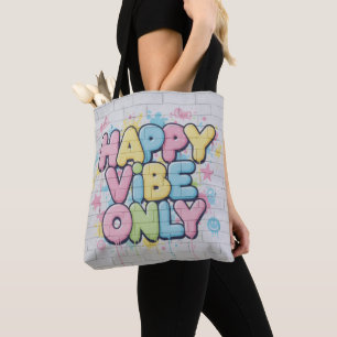 Bolso De Tela Ladrillo con texto colorido que dice “Solo vibra f
