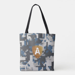Bolso De Tela Ladrillos militares grises azules con tu Monograma