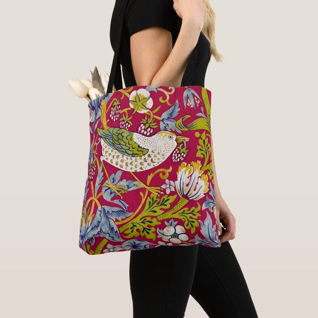 Bolso De Tela Ladrón de Fresas Morris Frambuesa Rojo Lima Floral (Detalle)