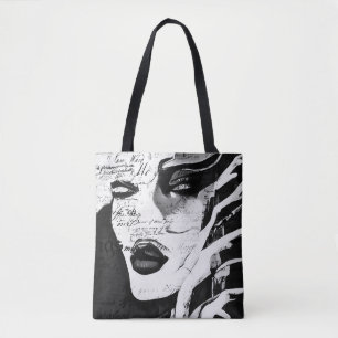 Bolso De Tela Lady en blanco y negro