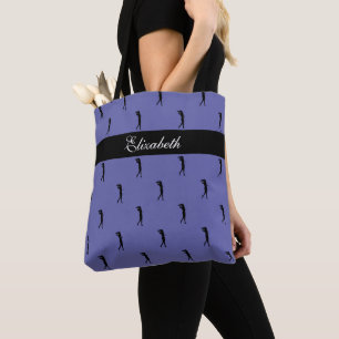 Bolso De Tela Lady Golfer Custom Name Pattern Periwinkle Blue