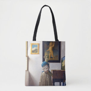 Bolso De Tela Lady parada en un Virginal, Johannes Vermeer