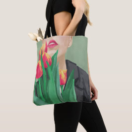 Bolso De Tela Lady & Tulip Green & Orange Modern Graphic Printed
