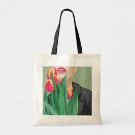 Bolso De Tela Lady & Tulip Green & Orange Modern Graphic Printed