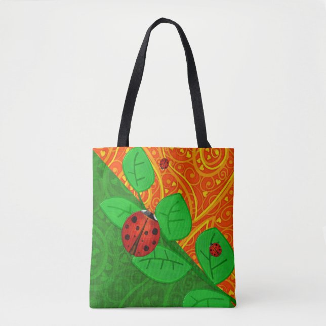 Bolso De Tela Ladybug Whimsey 3D Folk Art (Anverso)