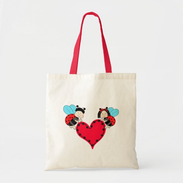 Bolso De Tela Ladybugs con corazón (Frente)