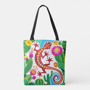 Bolso De Tela Lagarto del Sudoeste con Flores de Cactus