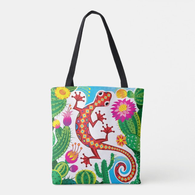 Bolso De Tela Lagarto del Sudoeste con Flores de Cactus (Reverso)