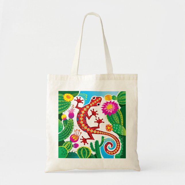 Bolso De Tela Lagarto del Sudoeste con Flores de Cactus (Frente)