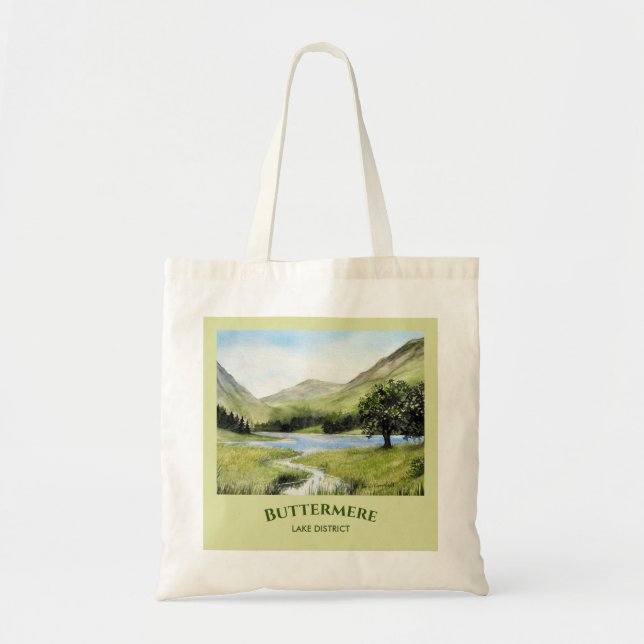 Bolso De Tela Lago Buttermere, pintura acuática de Cumbria (Frente)