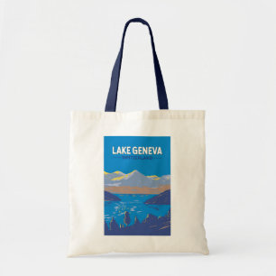 Bolso De Tela Lago Ginebra Suiza Viaje al Vintage