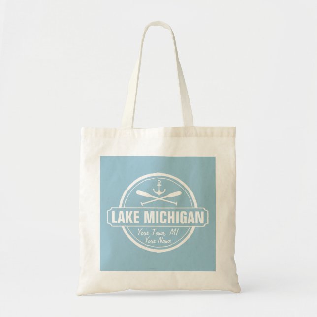 Bolso De Tela Lago Michigan, ciudad personalizado, nombre, ancla (Frente)