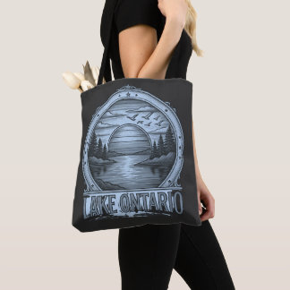 Bolso De Tela Lago Ontario Estilo de Grabado | Azul y Escala de 