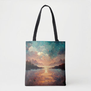 Bolso De Tela Lago Y Atardecer Soñosos Paintaje paisajístico