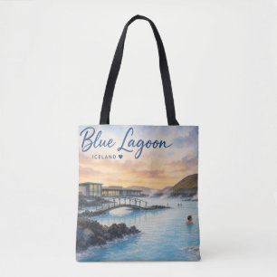 Bolso De Tela Laguna Azul Islandia baño termal acuarela