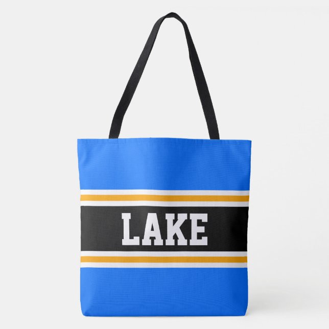 Bolso De Tela LAKE Fun Athletic Blue Black Yellow Carreras Strip (Anverso)