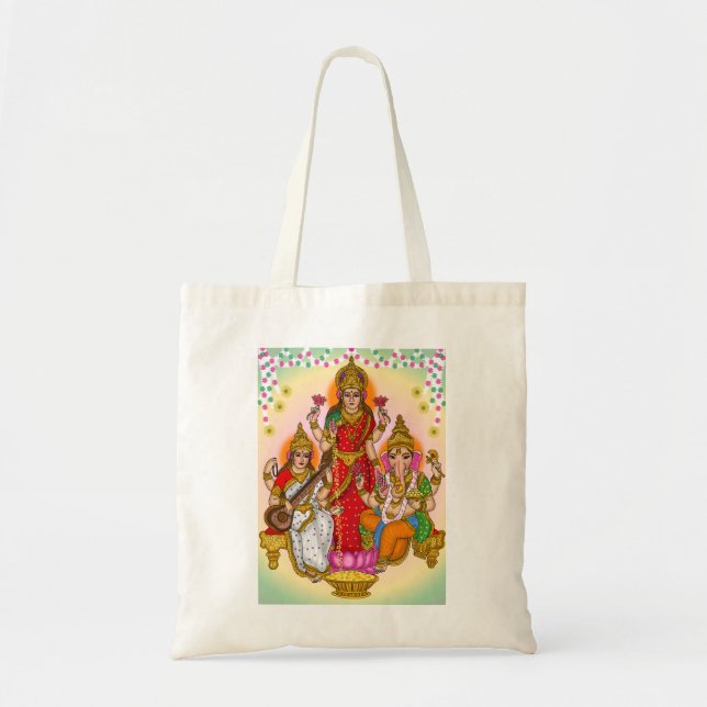 Bolso De Tela Lakshmi Saraswati Ganesha Tote Bag (Frente)