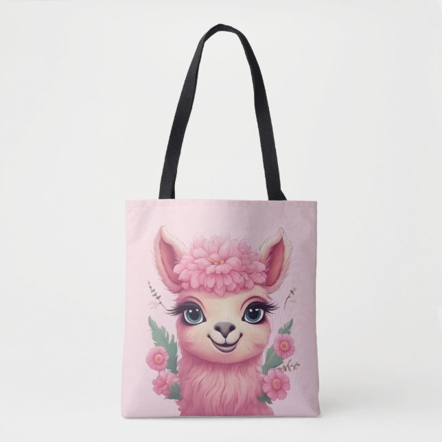Bolso De Tela Lama, bebé sonriente rosa (Anverso)